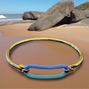 Marc By Marc Jacobs Bangle Aqua Purple Enamel Gold Hinge Open Hook Bracelet